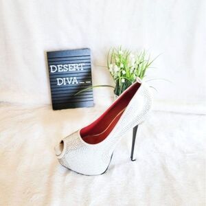 Mochi Womens Heels White 7.5 Crystal Embellished Sexy Platform Shoes